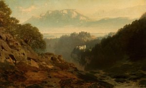 Mountain landscape with a castle by Ludwig Willroider Oil Painting