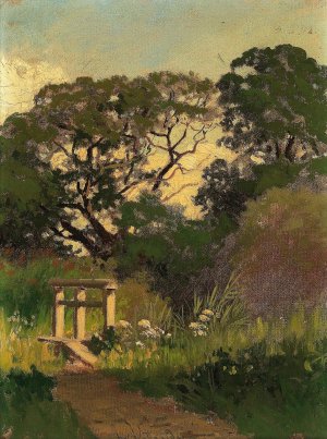 Wiesenstuck mit Steg uber Bach by Ludwig Willroider Oil Painting