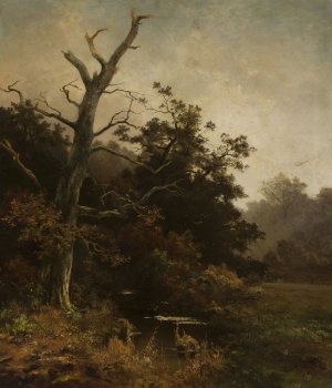 Withered tree on a river bank by Ludwig Willroider Oil Painting