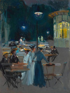 Parisian cafe at night by Ludwik De Laveaux Oil Painting