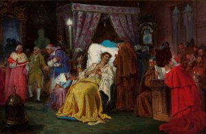 Aleksander Sobieski on his deathbed in Rome in 1714 by Ludwik Wiesiolowski Oil Painting