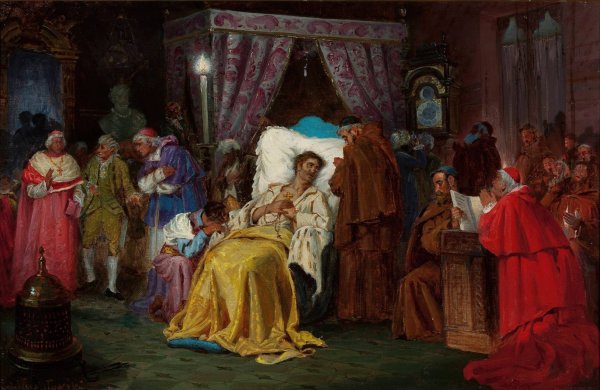 Main Product Photo of Aleksander Sobieski on his deathbed in Rome in 1714 Painting by Ludwik Wiesiolowski