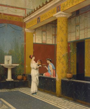 A pompeiian courtyard by Luigi Bazzani Oil Painting