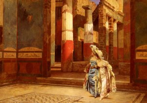A Visit To Pompeii by Luigi Bazzani Oil Painting