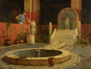 Picking Flowers From The Courtyard by Luigi Bazzani Oil Painting