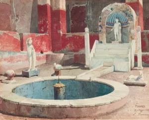 View into a House with Atrium, Pompeii by Luigi Bazzani Oil Painting