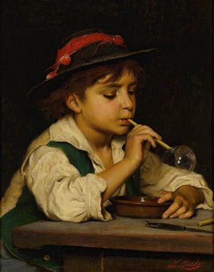 Blowing Bubbles by Luigi Bechi Oil Painting