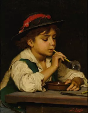 Blowing Bubbles by Luigi Bechi Oil Painting