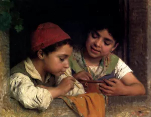 Blowing Bubbles by Luigi Bechi - Oil Painting Reproduction