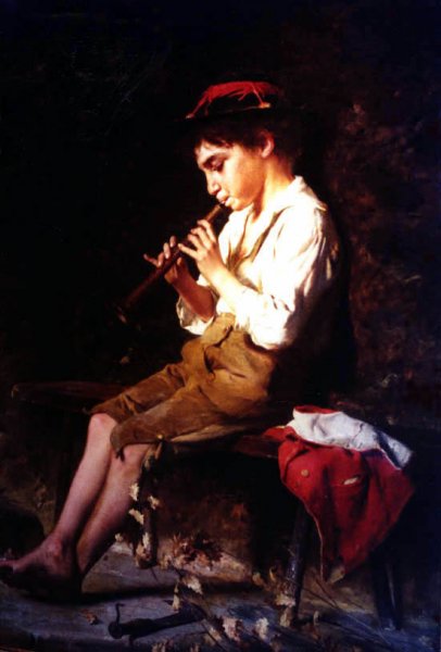 Main Product Photo of Boy with Recorder Painting by Luigi Bechi