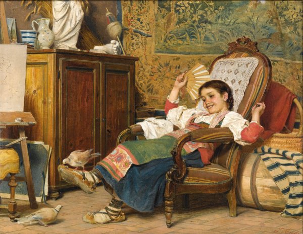 Main Product Photo of Die Haustauben Painting by Luigi Bechi