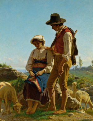 Tending Their Flock by Luigi Bechi Oil Painting