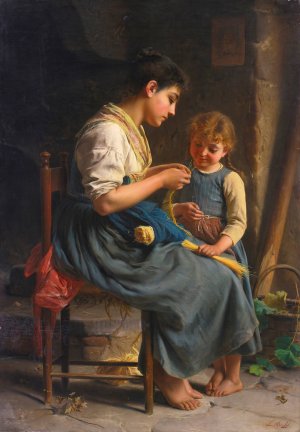 Weaving by Luigi Bechi Oil Painting