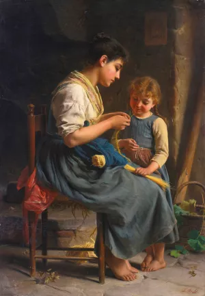 Weaving by Luigi Bechi Oil Painting