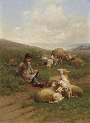 A Young Shepherd With His Flock by Luigi Chialiva Oil Painting