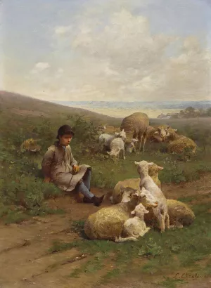 A Young Shepherd With His Flock by Luigi Chialiva Oil Painting