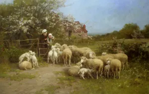 Cibo per I Piccoli by Luigi Chialiva - Oil Painting Reproduction