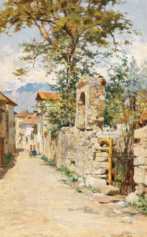 A Southern Street Scene with two Children by Luigi Cima Oil Painting