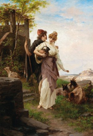 A Bucolic Scene by the Fountain by Luigi Crosio Oil Painting