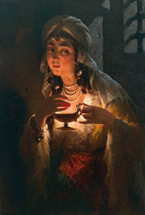 A young Turkish woman with an oil lamp by Luigi Crosio Oil Painting