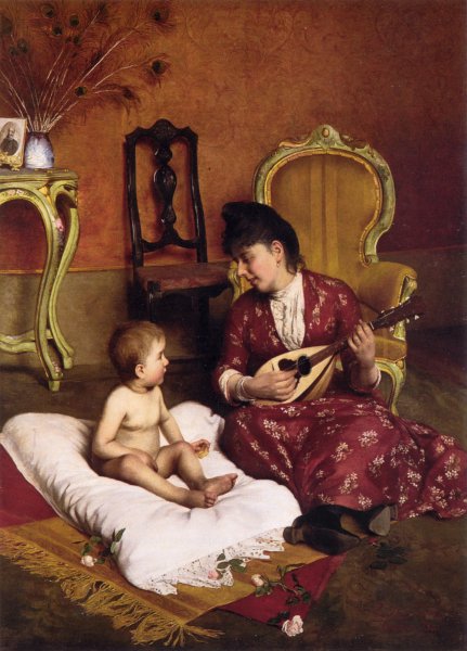 The Lullaby by Luigi Da Rios - Hand-Painted Oil Painting Reproduction