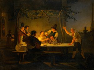 Evening Scene At A Roman Osteria By Trinita Dei Monti by Luigi Fioroni Oil Painting