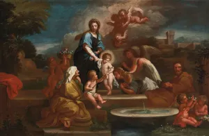 Holy family with angels in a landscape by Luigi Garzi Oil Painting