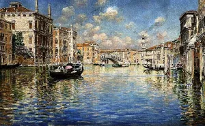 A Gondola Ride Before the Rialto Bridge, Venice by Luigi Lanza - Oil Painting Reproduction
