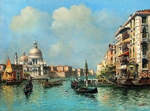 Gondoliers at the Entrance to the Grand Canal by Luigi Lanza Oil Painting
