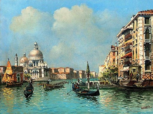 Main Product Photo of Gondoliers at the Entrance to the Grand Canal Painting by Luigi Lanza