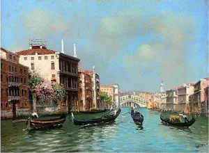 Gondoliers Before the Rialto Bridge by Luigi Lanza - Oil Painting Reproduction