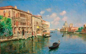 The Grand Canal with Santa Maria Della Salute and the Customs House Beyond by Luigi Lanza Oil Painting