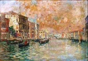 Venetian Canal Scene by Luigi Lanza - Oil Painting Reproduction