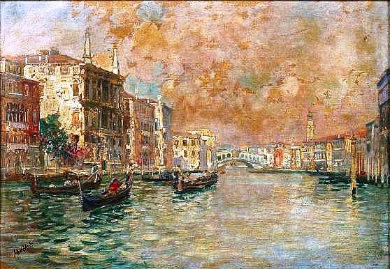 Main Product Photo of Venetian Canal Scene Painting by Luigi Lanza