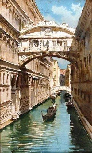 Venetian Canal View II by Luigi Lanza - Oil Painting Reproduction