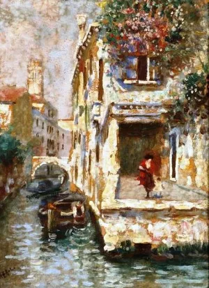 Venetian Canal View by Luigi Lanza Oil Painting