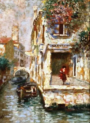 Venetian Canal View Oil Painting by Luigi Lanza - Bestsellers