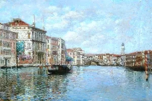 View of Venetian Canal by Luigi Lanza Oil Painting
