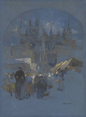 A Market Square before a Cathedral by Luigi Loir Oil Painting