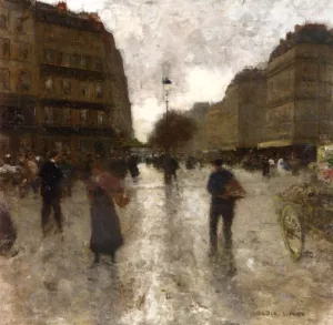 A Parisian Street Scene by Luigi Loir - Oil Painting Reproduction