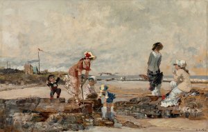 At The Seashore by Luigi Loir Oil Painting