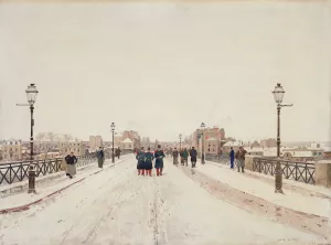 Figures On A Bridge In The Snow by Luigi Loir Oil Painting