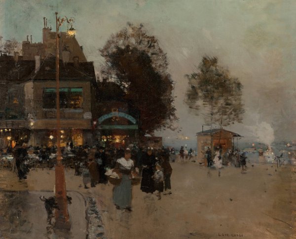 Main Product Photo of La guignette en bord de Seine Painting by Luigi Loir