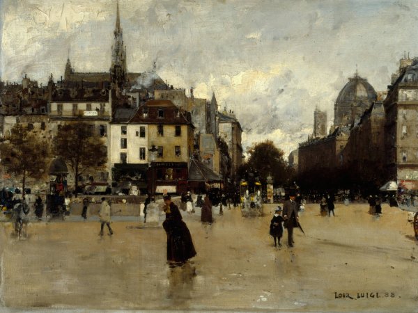 Main Product Photo of Le boulevard du Palais, vu de la place Saint-Michel  Painting by Luigi Loir