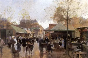 Le Marcheaux Puces Porte de Clingna Court painting by Luigi Loir