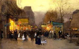 Les baraques du jour de l'An, Paris, Porte Saint Martin by Luigi Loir - Oil Painting Reproduction