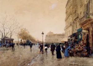 Paris, Le Louvre, Le Quai De La Megisserie Et Les Marchands D'Oiseaux Oil painting by Luigi Loir