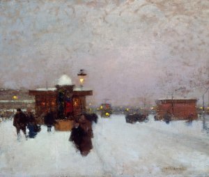 Porte Maillot ; effet de neige, la nuit by Luigi Loir Oil Painting