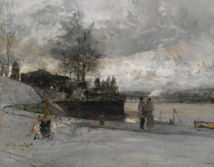 Quai Au Bord De La Seine, Paris by Luigi Loir Oil Painting