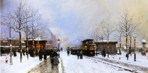 The Porte Maillot, Snow Effect, Sunset by Luigi Loir Oil Painting